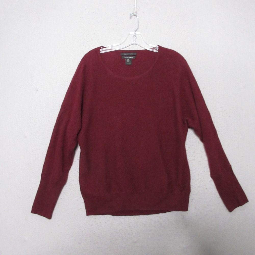 Tahari 2-Ply Cashmere Sweater Burgundy Dolman Quiet Luxury Preppy Timeless Soft